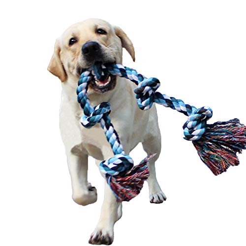 LECHONG Dog Rope Toys for Aggressive Chewers Tough Rope Chew Toys for Large and Medium Dog 3 Feet 5 Knots Indestructible Cotton Rope for Large Breed Dog Tug of War Dog Toy Teeth Cleaning