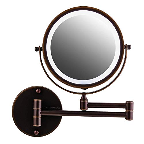 OVENTE Wall Mounted Vanity Makeup Mirror 8.5 Inch with 10X Magnification and LED Light, 360 Degree Swivel Rotation with Distortion Free View, 4 AAA Batteries Operated, Antique Bronze (MFW85ABZ1X10X)