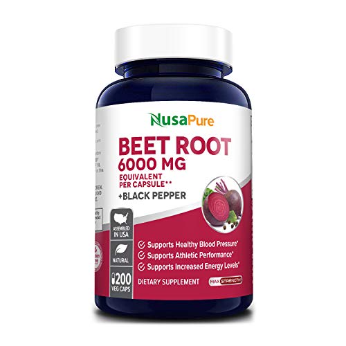 Beet Root 6000 mg 200 Veggie caps (Vegan, Non-GMO, Extract 20:1 & Gluten-Free) with Black Pepper - Supports Healthy Blood Pressure, Supports Performance and Energy Levels* *