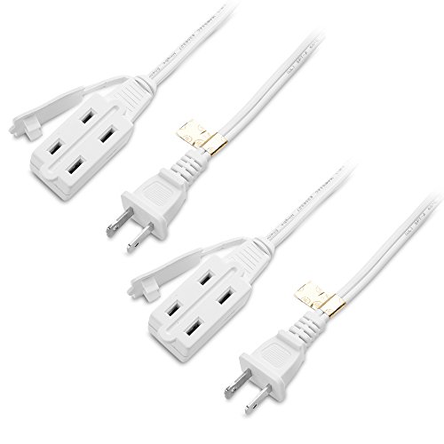 Cable Matters 2-Pack 16 AWG 2 Prong Extension Cord (3 Outlet Extension Cord) with Tamper Guard White in 6 Feet