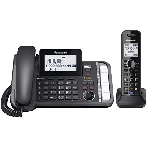 Panasonic 2-Line Corded/Cordless Phone System with 1 Handset - Answering Machine, Link2Cell, 3-Way Conference, Call Block, Long Range DECT 6.0, Bluetooth - KX-TG9581B (Black)