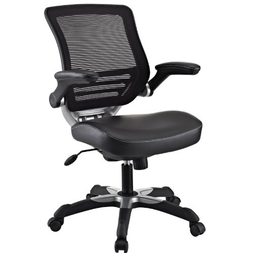 Modway Edge Mesh Back and White Vinyl Seat Office Chair With Flip-Up Arms - Computer Desks in Black