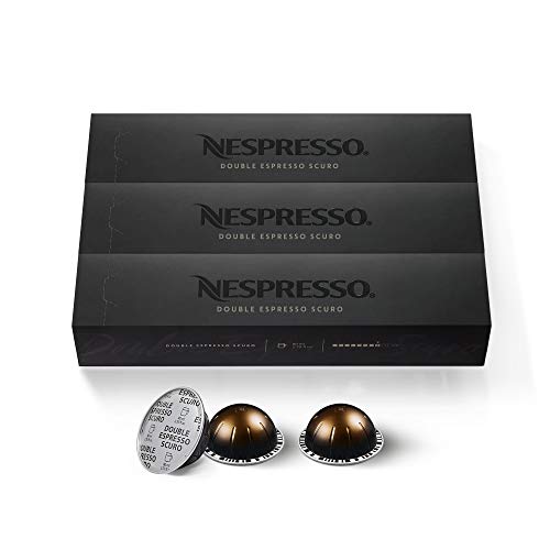 Nespresso Capsules VertuoLine, Double Espresso Scuro, Dark Roast Espresso Coffee, 30 Count Coffee Pods, Brews 2.7oz