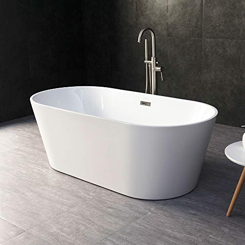 WOODBRIDGE 67' Acrylic Freestanding Bathtub Contemporary Soaking Tub with Brushed Nickel Overflow and Drain, B-0013 / BTA1513