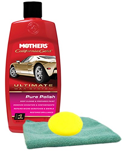 Mothers California Gold Pure Polish Pre Wax Cleaner (16 oz) Bundle Microfiber Cloth & Foam Pad (3 Items)