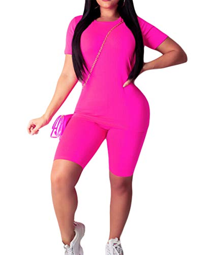 Women Tracksuit Sports Suit Crop Top Pants Outfit Yoga Workout High Waist Tight 2Pcs Outfit Set (Pink 2, L)