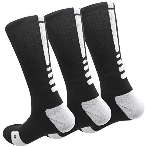 MUMUBREAL Men's Cushioned Compression Sport Socks, Black, Sizes 6-13 (3pack)