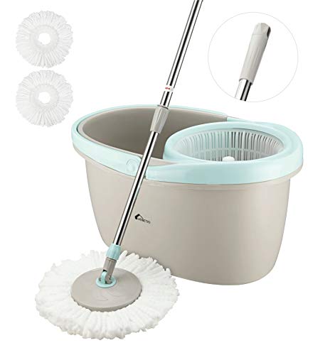 Venetio Householding 360 Spin Mop&Bucket System with Wringer Dry and Wet Floor Cleaning with 2 Microfiber Mop Heads, Standard, Grey-Light Blue