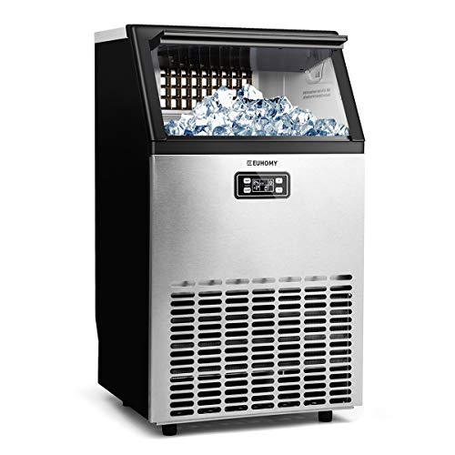 Euhomy Commercial Ice Maker Machine, 100lbs/24h Stainless Steel Ice Cube Machine with 33LBS Ice Storage Capacity, Free-Standing Ice Maker Machine Ideal for Home,Office,Restaurant,Bar,Coffee Shop.