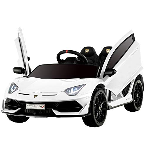 Uenjoy 12V Kids Electric Ride On Car Lamborghini Aventador SVJ Motorized Vehicles with Remote Control, Battery Powered, LED Lights, Wheels Suspension, Music, Horn, Compatible with Lamborghini, White