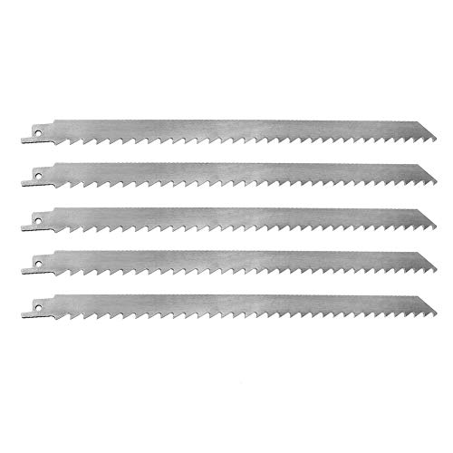 ZUZZEE 12-Inch Stainless Steel Reciprocating Saw Blades for Food Cutting, 3TP Big Teeth Unpainted Meat Saw Blades for Cutting Frozen Meat, Beef, Turkey, Bone, Wood (5 Pack)