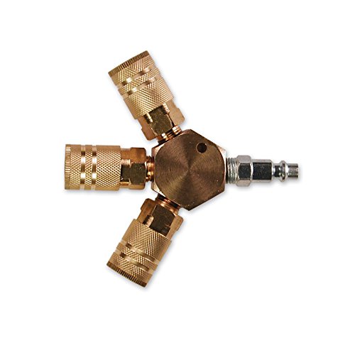 Primefit M1406-5 3-Way Hex Style Air Manifold with Industrial 6-Ball Brass Couplers, 1/4'