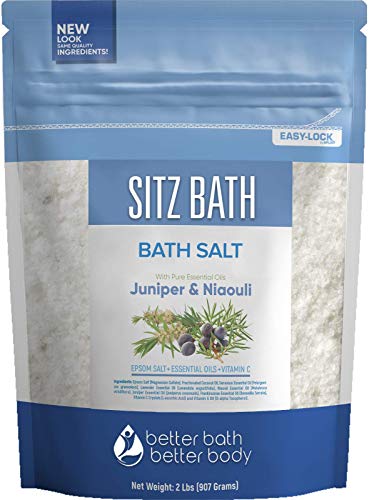 Sitz Bath Soak 32 Ounces Hemorrhoid Soak Epsom Salt with Natural Geranium, Frankincense, Lavender, Niaouli Essential Oil Plus Vitamin C in BPA Free Pouch with Press-Lock Seal