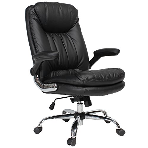 YAMASORO Ergonomic Executive Office Chair - High-Back Office Desk Chairs Leather Computer Chair Adjustable Tilt Angle and Flip-up Arms Big for Man and Women Black…