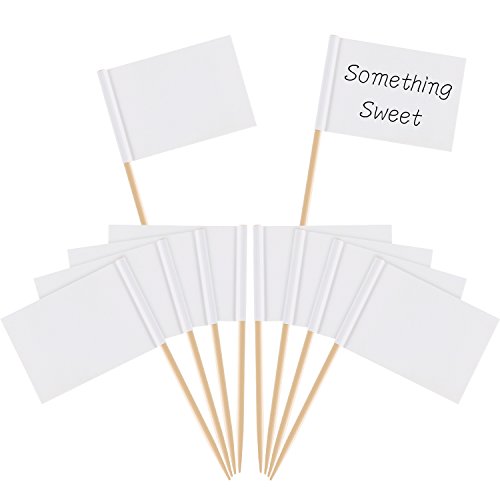 Pangda 100 Pieces Blank Toothpick Flags Cheese Markers White Flags Labeling Marking for Party Cake Food Cheeseplate Appetizers (White)