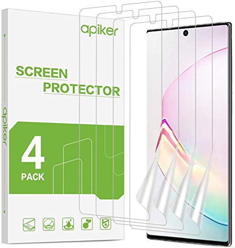 apiker [4 Pack] Compatible with Samsung Galaxy Note 10 Plus Screen Protector, Soft TPU Film Support Fingerprint Sensor, Maximum Coverage, Case Friendly, Not Wet Applied