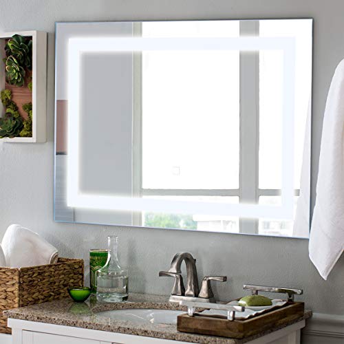 Tangkula LED Bathroom Mirror, Wall-Mounted Makeup Vanity Mirror with Led Light, Illuminated Lightning Bath Hanging Frosted Polished Edge Rectangle Mirror(27.5' x 20')