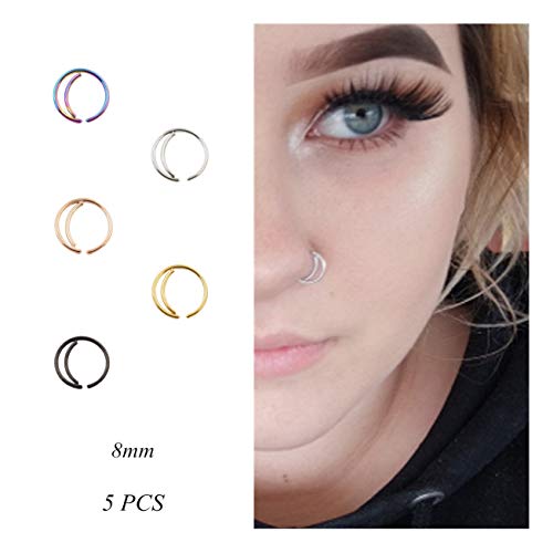 Moon Nose Ring Hoop 20g Surgical Steel Nose Rings Septum Nose Ring Body Piercing Jewelry for Women Girls 5PCS