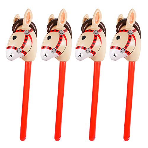 4PCS Inflatable Stick Horse for Kids - Pony/Western Cowboy/Horse Baby Shower Birthday Party Decorations Supplies Favors Inflatable Horse Head Costume Stick (37 Inches)