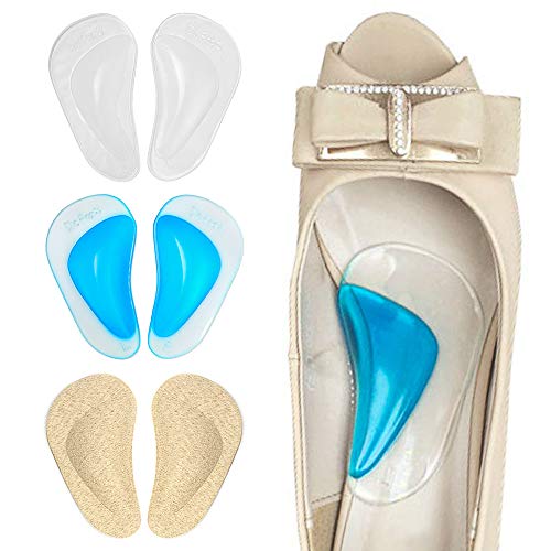 Dr. Foot's Arch Support Shoe Insoles for Flat Feet, Gel Arch Inserts for Plantar Fasciitis, Adhesive Arch Pad for Relieve Pressure and Feet Pain- 3 Pairs (Beige+Blue+ Clear)