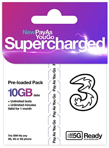 Three 10GB Data Pay As You Go SIM