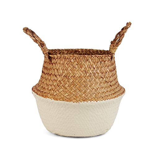 BlueMake Woven Seagrass Belly Basket for Storage, Laundry, Picnic, Plant Pot Cover, and Grocery and Toy Storage (Medium, Sand)