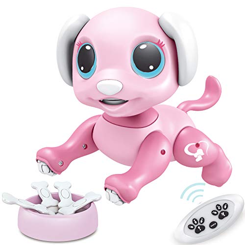 BIRANCO. Updated 2019 Smart Puppy - Remote Control, Gesture Control, STEM Programmable Actions, Lights and Sounds Electronic Pets Dog Toys, Ages 3 and Up (Pink)