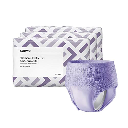 Amazon Brand - Solimo Incontinence Underwear for Women, Maximum Absorbency, Small, 72 Count, 3 Packs of 24