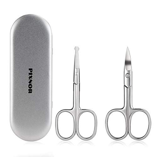 PIXNOR Nose Hair Scissors Beard Eyebrow Trimmer Scissors Stainless Steel Set with Storage Box (Style 2)