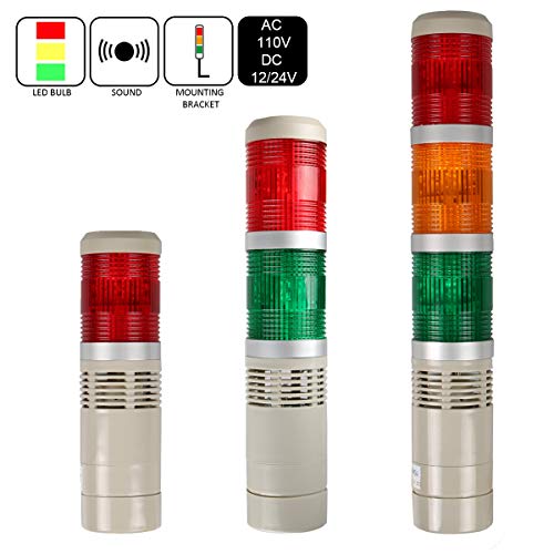 LUBAN Industrial Signal Light Tower, Column LED Alarm Tower Lamp Light Flash Indicator, 3-Layer Stack LED Warning Light with Buzzer for Safety (110V/Steady ON Light)