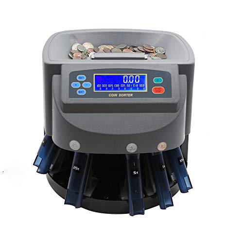 Surpcos Coin Counter,Coin Sorter, Digitally Display Coin Value and Quantity Automatic Counter Sort into Bins or Tubes (270 Coins/min)