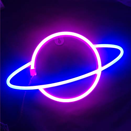 Ninboca Blue Planet Neon Signs Kids Room Decor Pink Neon Signs Led Neon Sign Plug in Wall Light Battery USB Powered Party Supplies Girls Room Decor Led Neon Light Sign for Bedroom Wall Decor