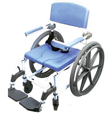 Ezee Life Attendant Shower Wheelchair Bath Toilet Rehab Commode Aluminum Adjustable 18 in. seat Wide with 24' Wheels 180-24