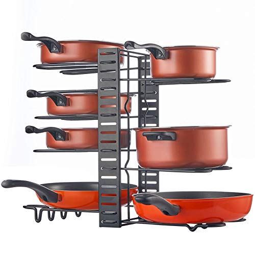 WEZVIX Pot and Pan Racks Organizer for Cabinet, Adjustable Pot Lid Holder, Pot Rack with 8 Tiers for Kitchen Counter, Cookware Organizer