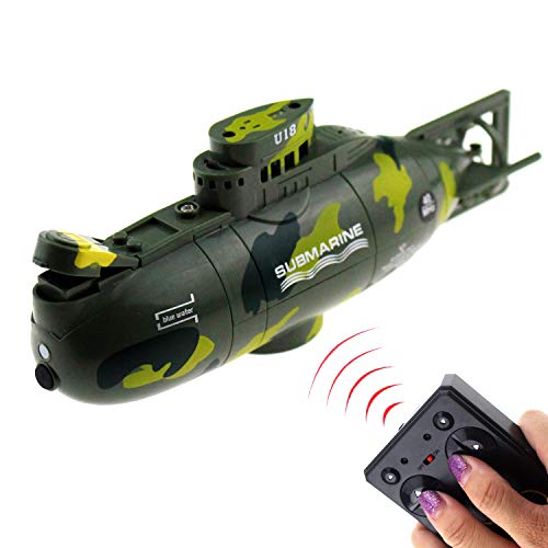 Tipmant Mini RC Submarine Remote Control Boat Ship Military Model Electronic Water Toy Waterproof Diving for Fish Tank Water Tub Kids Gift (Green)