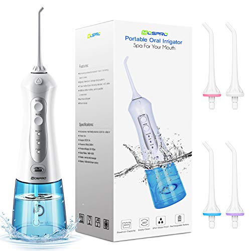 Water Flosser Professional Cordless Dental Oral Irrigator - 300ML Portable and Rechargeable IPX7 Waterproof 3 Modes Water Flosser with Cleanable Water Tank for Home and Travel, Braces & Bridges Care