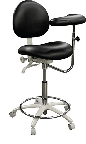 Dentists Unite 310 Professional Dental Stool with Adjustable Body Support Arm, Assistant Series, Ergonomic, Black