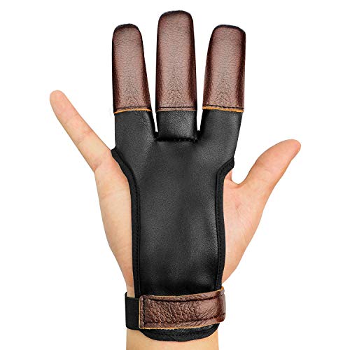 JKER TECH Archery Gloves Leather Three Finger Shooting Genuine Protector for Youth & Adult Beginner (L, Cow Leather)
