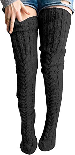 Women Wool Stockings Casual Long Boot Socks Over Knee Thigh Stocking Leg Warmers (Black-246, One Size)