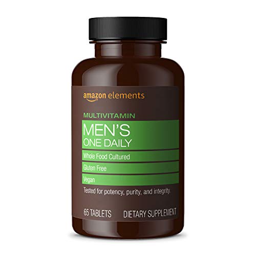 Amazon Elements Men’s One Daily Multivitamin, 62% Whole Food Cultured, Vegan, 65 Tablets, 2 month supply (Packaging may vary)