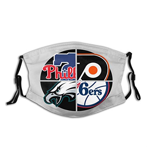 Face Mask Bandana Scarf Philadelphia Sports Teams Reusable with Filters Mouth Scarf Washable Earloop Protection Black