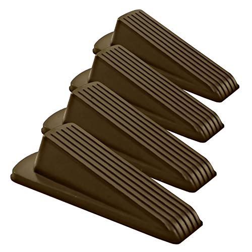 Classic Rubber Door Stopper Wedge – Sturdy and Stackable Door Stop, Multi Floor Doorstop Ensures Tight Fit for Gaps up to 1.2 Inches (4 Pack, Brown)