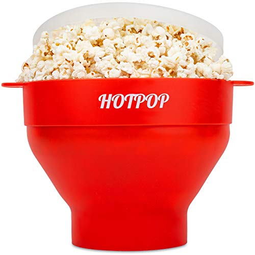 The Original Hotpop Microwave Popcorn Popper, Silicone Popcorn Maker, Collapsible Bowl Bpa Free and Dishwasher Safe- 17 Colors Available (Red)