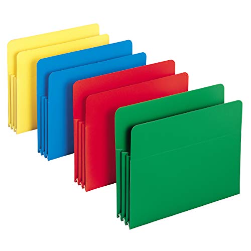 Smead Poly File Pocket, Straight-Cut Tab, 3-1/2' Expansion, Letter Size, Assorted Colors, 4 per Box (73500)