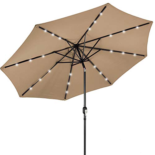 Best Choice Products 10ft Solar Powered Aluminum Polyester LED Lighted Patio Umbrella w/Tilt Adjustment and Fade-Resistant Fabric, Tan