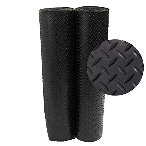 Rubber-Cal Diamond Plate Rubber Flooring Rolls, 1/8-Inch x 4 x 15-Feet, Black