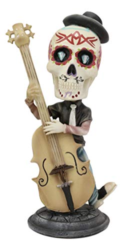 Ebros Gift Day of The Dead Skeleton Rock Band Bass Player Bassist with Black Hat Bobblehead Statue 7' Tall Dias De Muertos Sugar Skull Bobble Head Musician Figurine