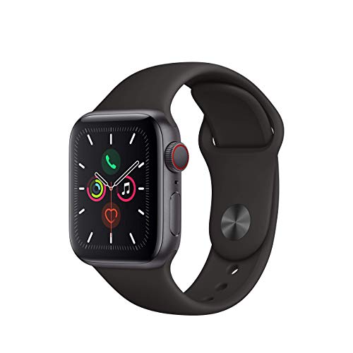 Apple Watch Series 5 (GPS + Cellular, 40MM) - Space Gray Aluminum Case with Black Sport Band (Renewed)