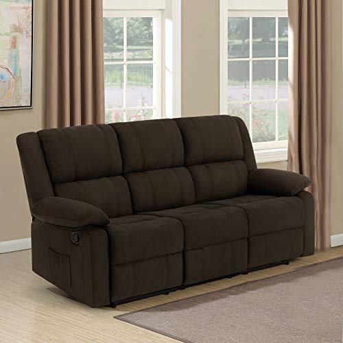 Esright Recliner Chair with Massage Heated Function, Modern Fabric Lounge Chair with Side Pocket,3 Seat Sofa Living Room Chair (Coffee)
