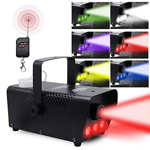 ATDAWN Fog Machine with Lights, Wireless Remote Control, Smoke Machine with 7 Colors Lights for Stage Party Effect, Halloween Wedding Special Event